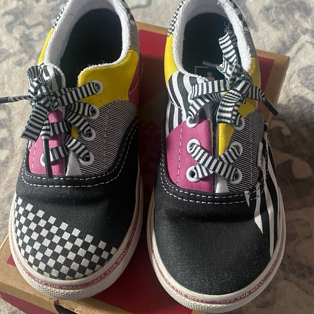 Vans Kids Black Canvas Sneakers with Pink & Yellow Accents